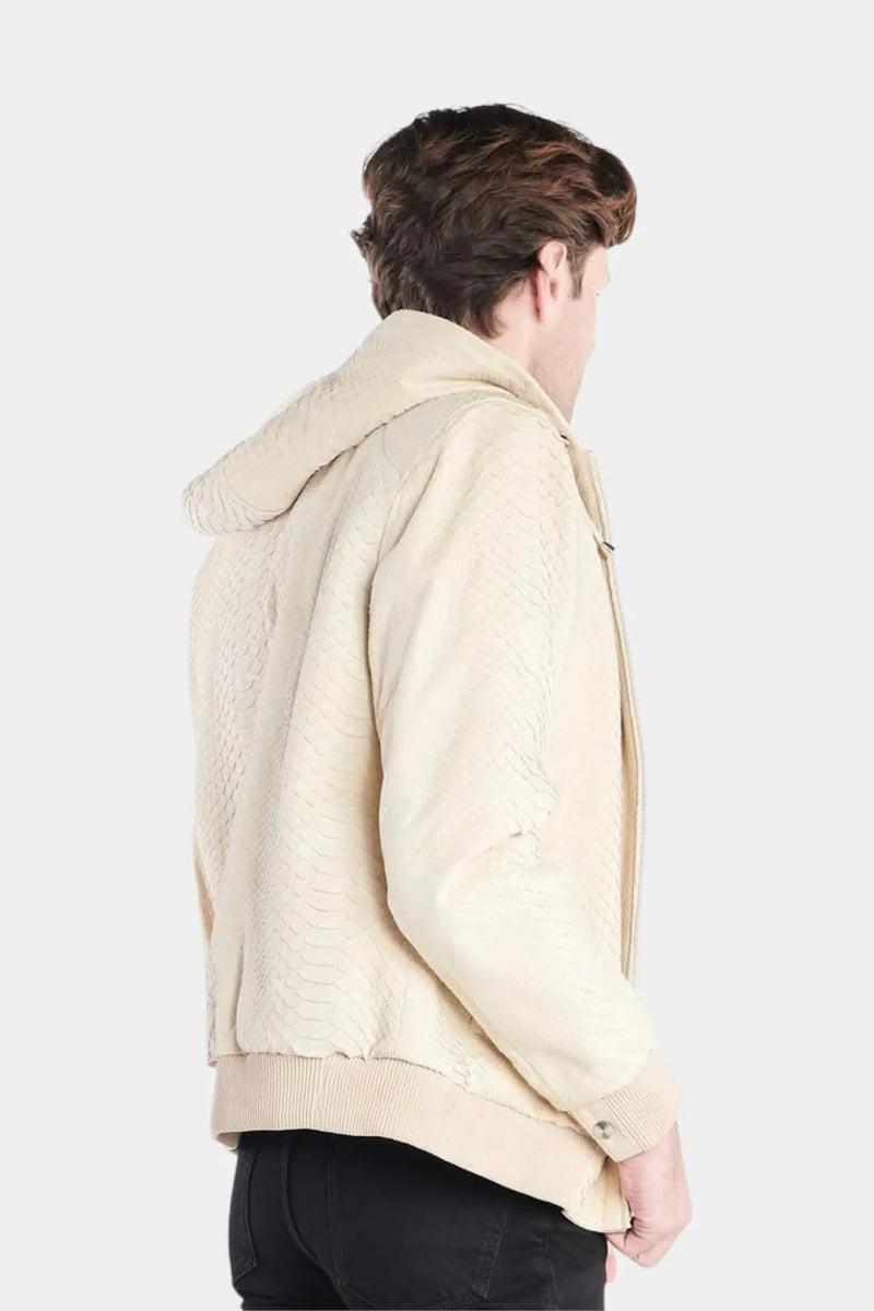 Le Sahélien - Sweat à Capuche Zippé en Cuir de Python Beige - Galbert Paris