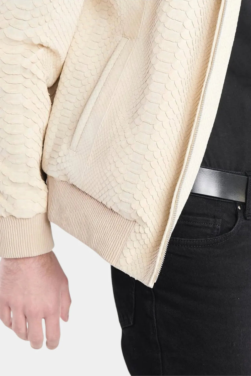 Le Sahélien - Sweat à Capuche Zippé en Cuir de Python Beige - Galbert Paris