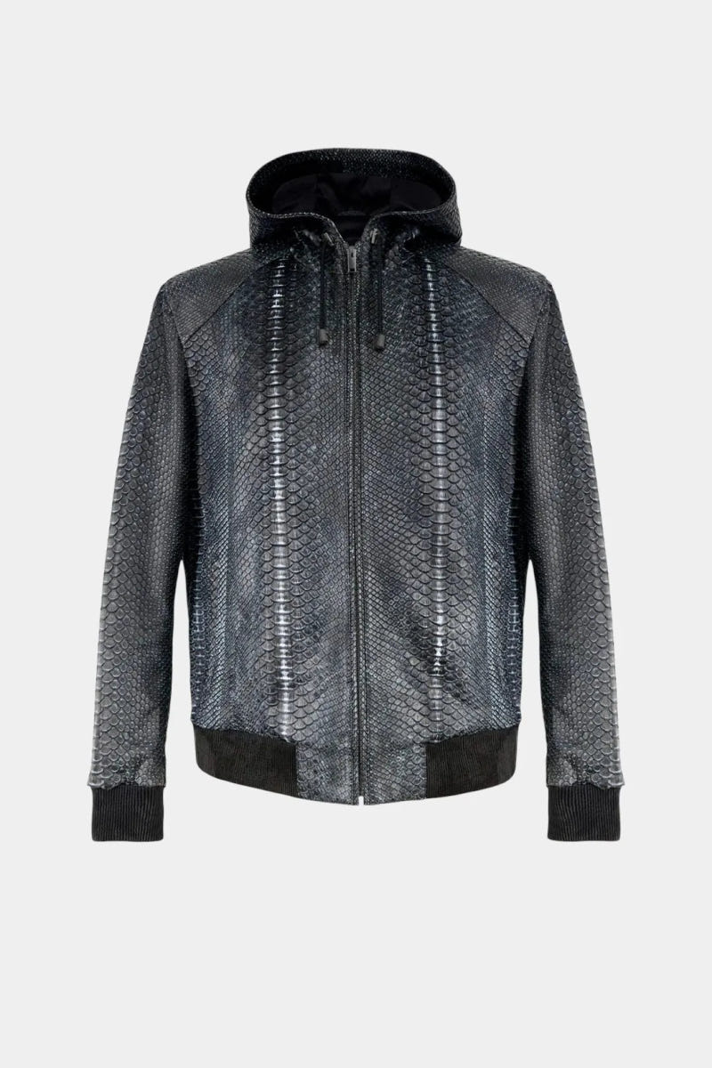 The Silencieux - Nubuck Python Leather Zip-Up Hooded Jacket