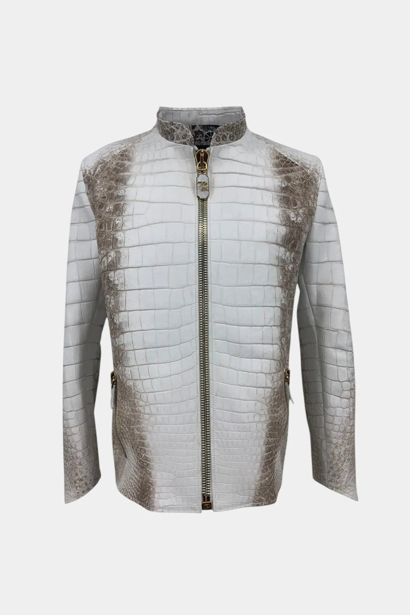 Le Souverain - Veste Moto en Cuir de Crocodile Himalaya - Galbert Paris