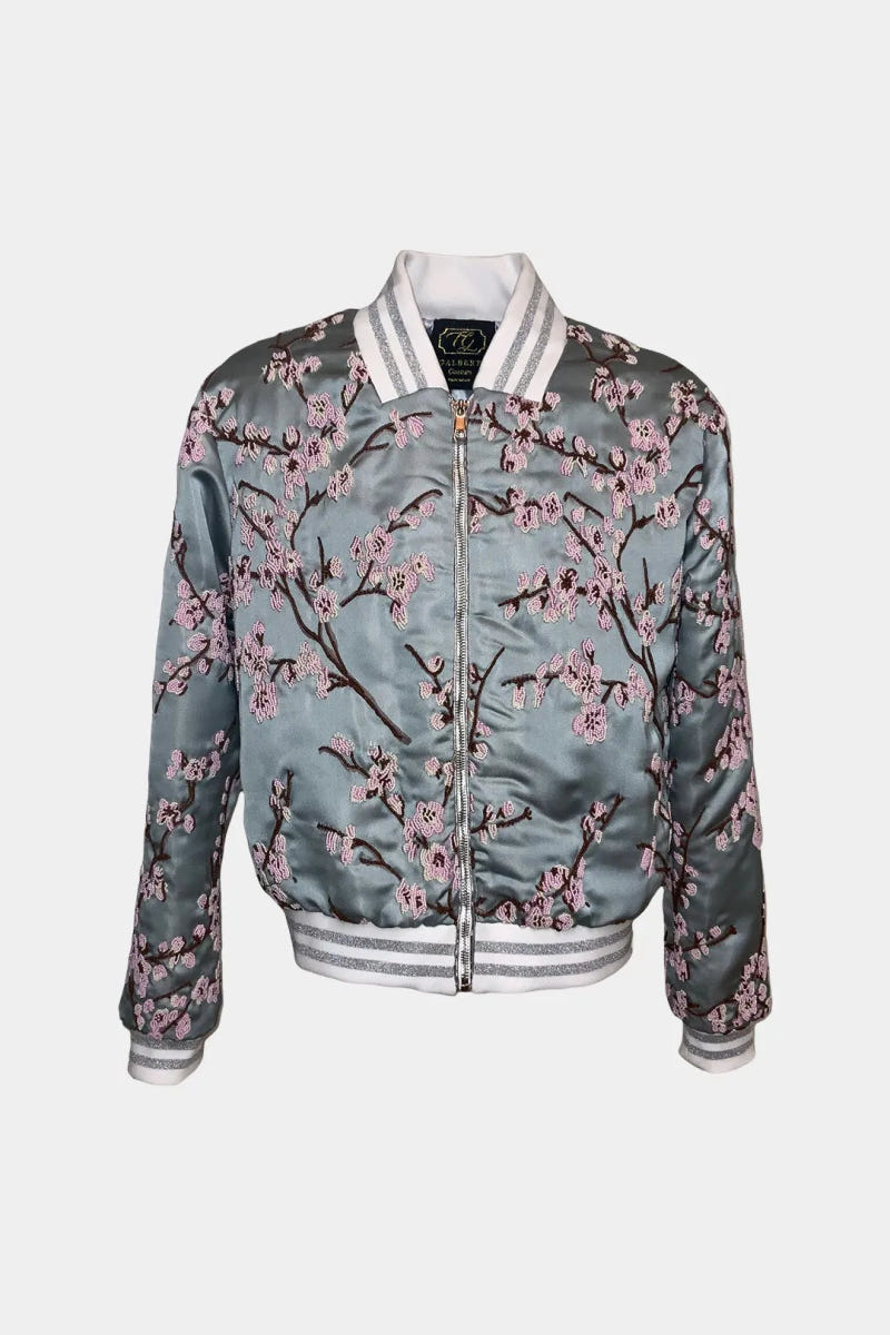 The Eden - Hand-Embroidered Floral Jacquard Bomber Jacket