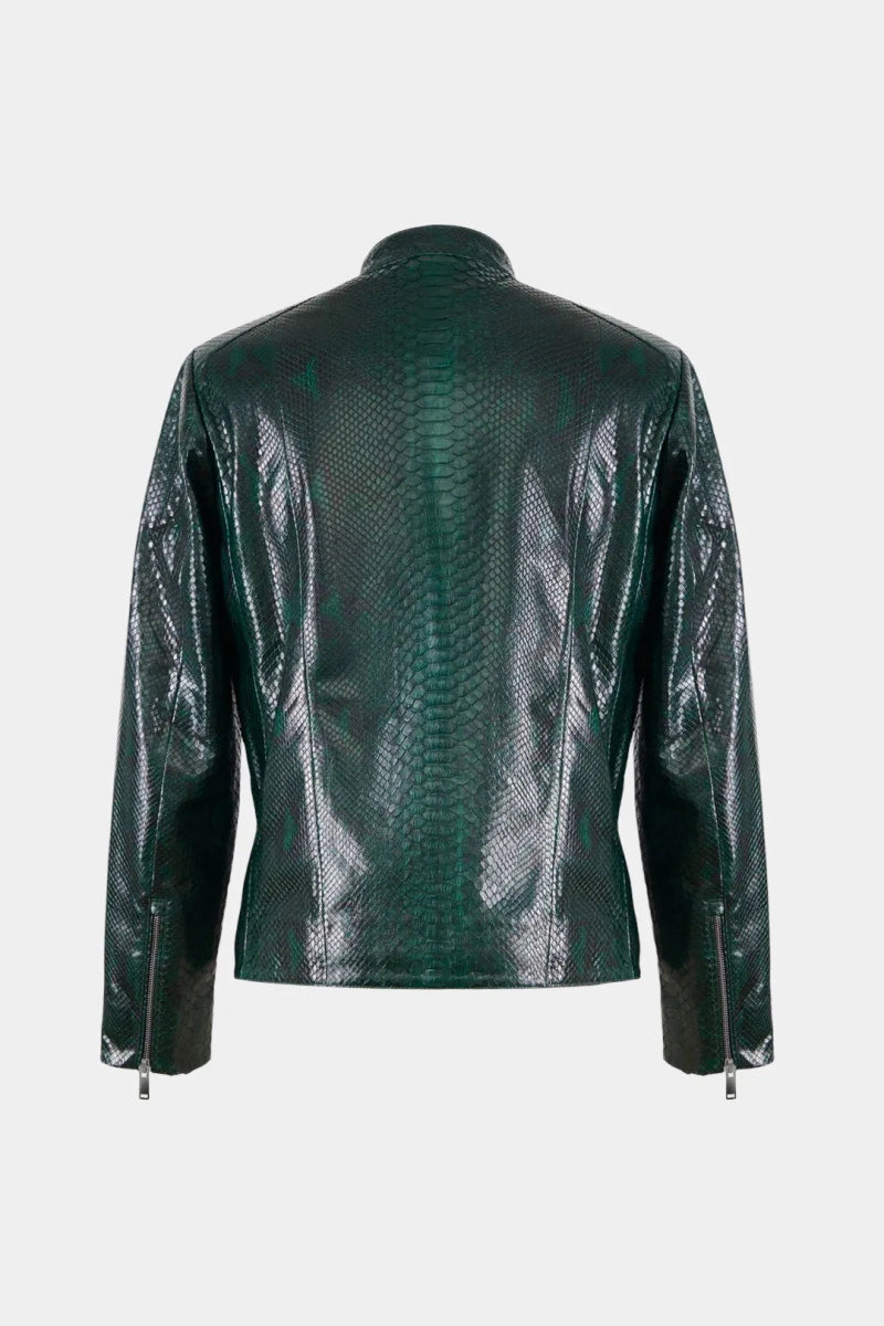 L'Émeraude - Veste Moto Homme en Cuir de Python Vert Brillant - Galbert Paris