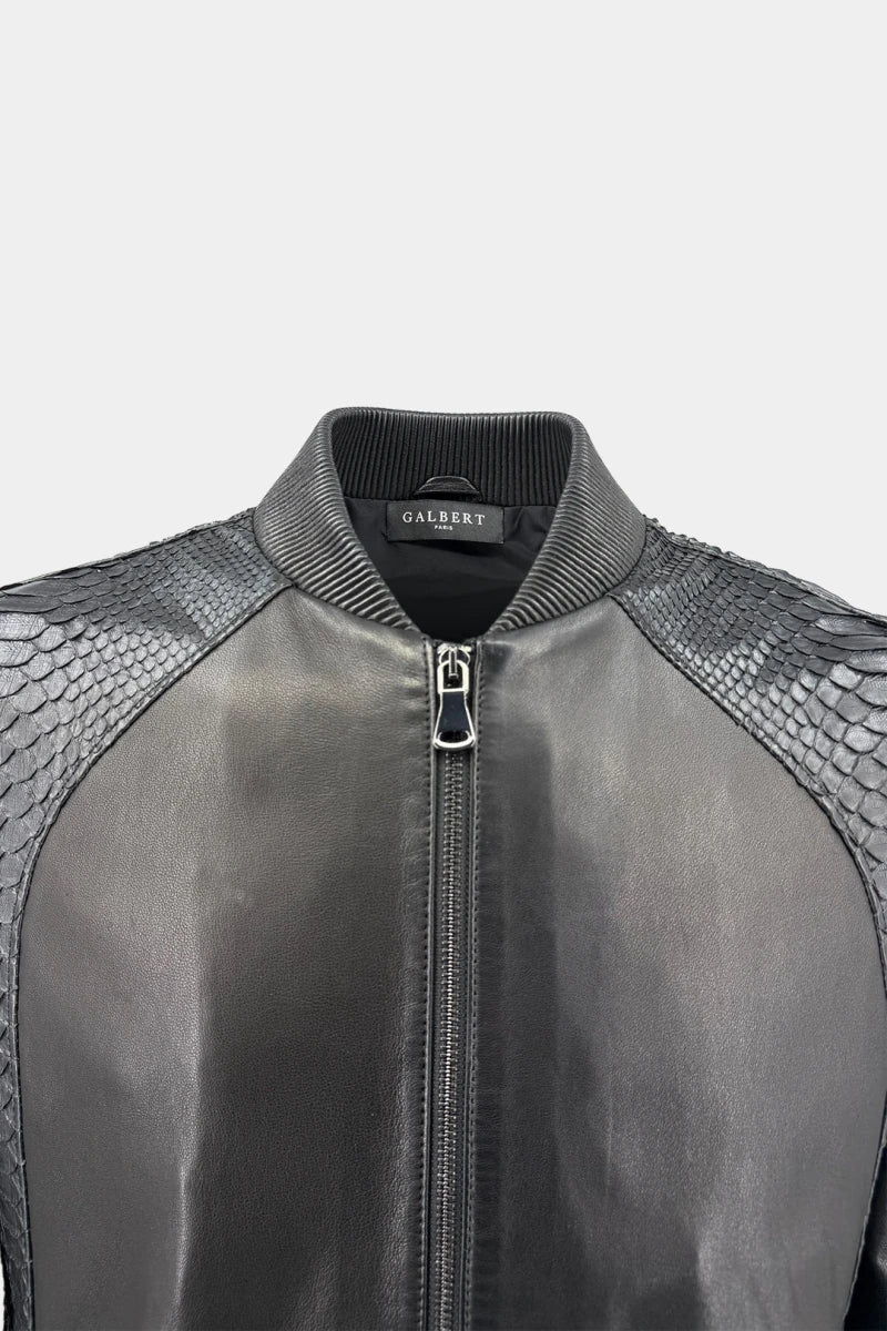 The Tightrope Walker - Bomber Jacket in Black Python and Lambskin Leather - view 3
