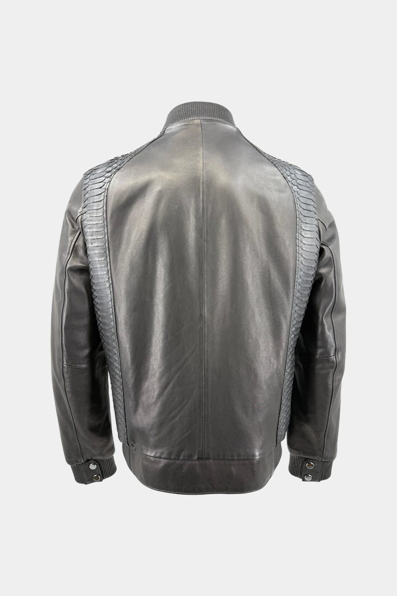 The Tightrope Walker - Bomber Jacket in Black Python and Lambskin Leather - view 2
