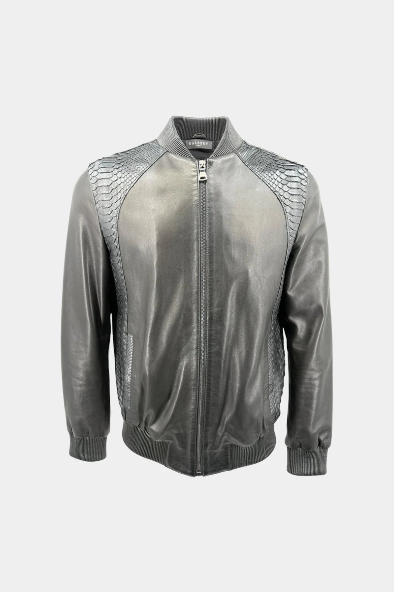 The Tightrope Walker - Bomber Jacket in Black Python and Lambskin Leather