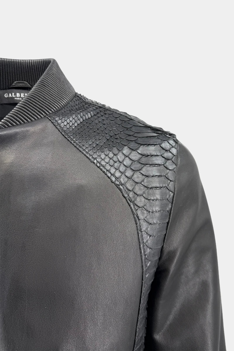 The Tightrope Walker - Bomber Jacket in Black Python and Lambskin Leather - view 4