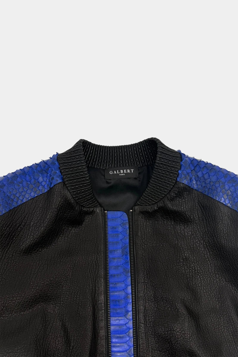 The Harmonic - Bomber Jacket in Blue Python Leather and Black Lambskin - view 5