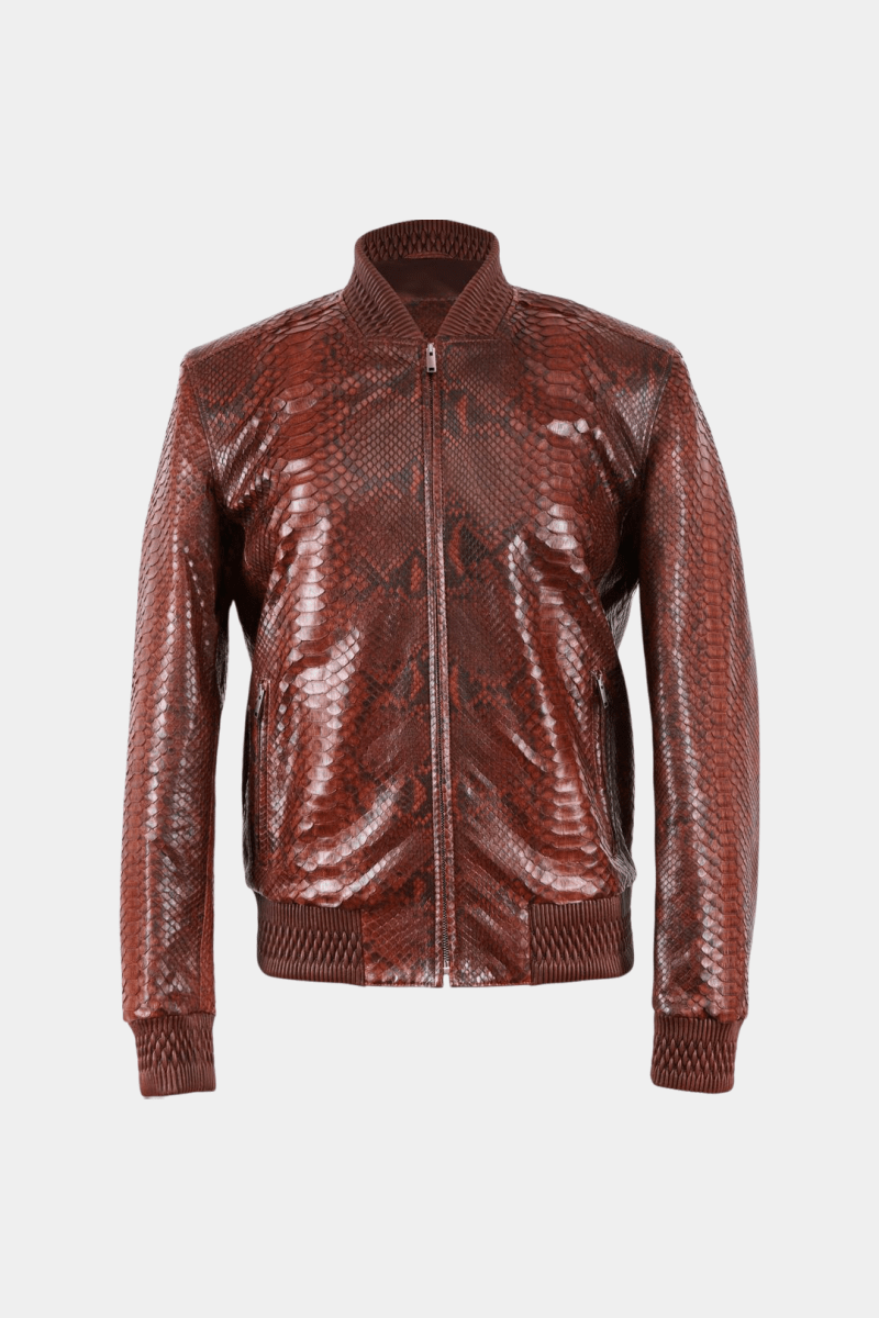 The Odyssey - Brown Python Leather Bomber Jacket