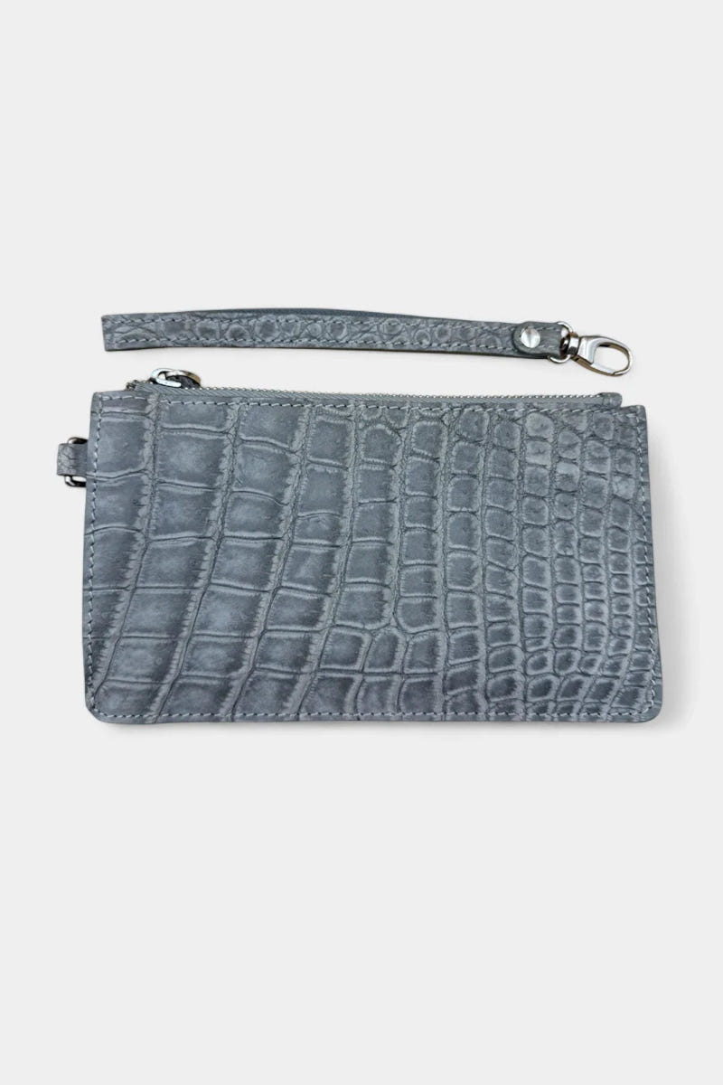 Pochette piccola in coccodrillo nabuk grigio