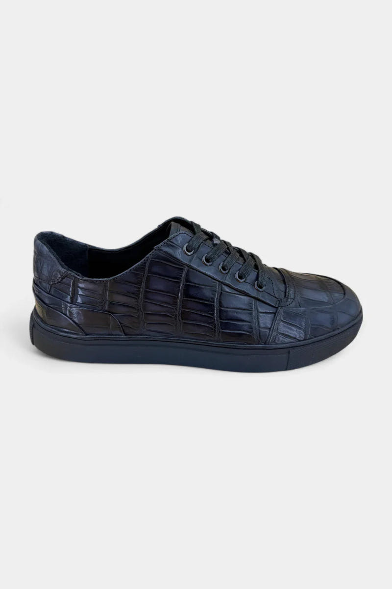 Sneakers in Gray Patinated Crocodile Leather
