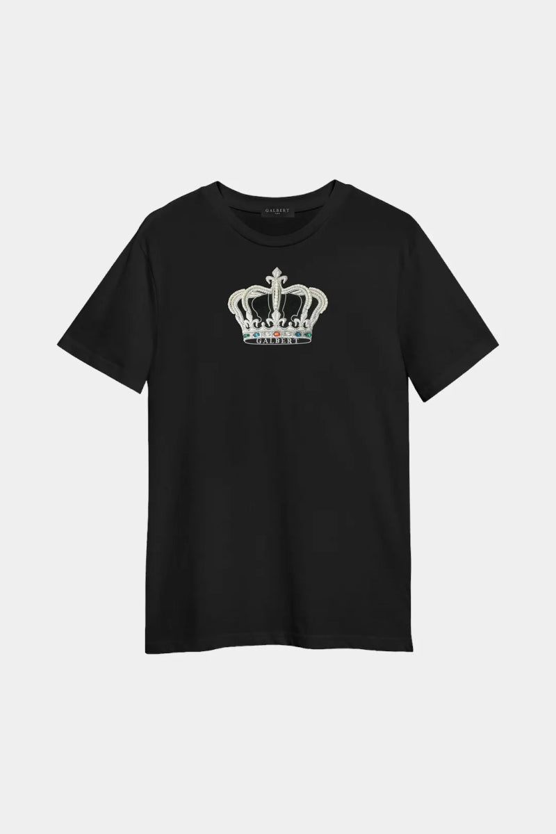 T-Shirt en Coton Premium Brodé Couronne Fil d'Argent - Galbert Paris