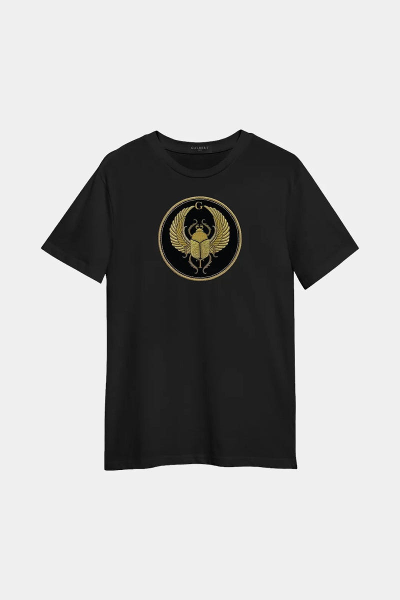 Premium Cotton T-Shirt Embroidered Scarab Gold Thread