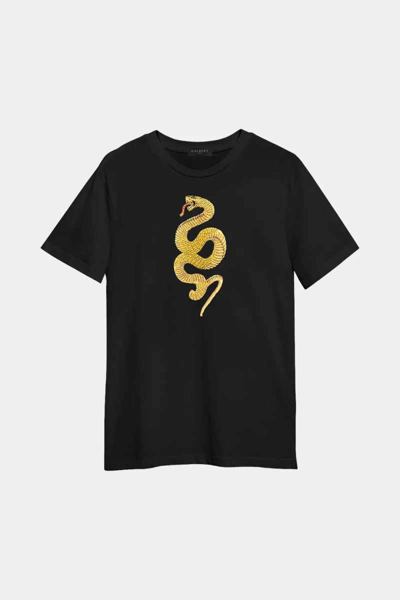 T-Shirt en Coton Premium Brodé Serpent Fil d'Or - Galbert Paris